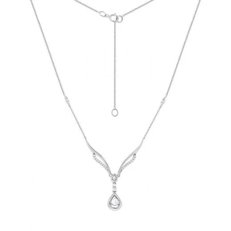 Taglio rotondo Collana con diamanti pendenti in oro bianco, elegante collana a goccia Princess per lei in vendita