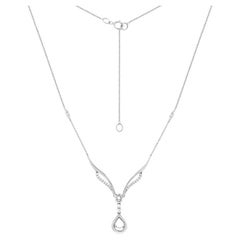 White Gold Diamond Dangle Elegant Princess Drop Necklace for Her