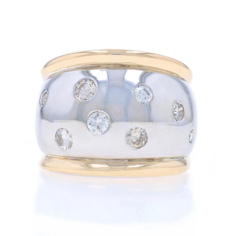 Size: 6

Metal Content: 14k White Gold & 14k Yellow Gold

Stone Information

Natural Diamonds
Carat(s): .42ctw
Cut: Round Brilliant
Color: K - L
Clarity: SI2 - I1

Total Carats: .42ctw

Style: Dome Cluster Band

Measurements

Face Height (north to