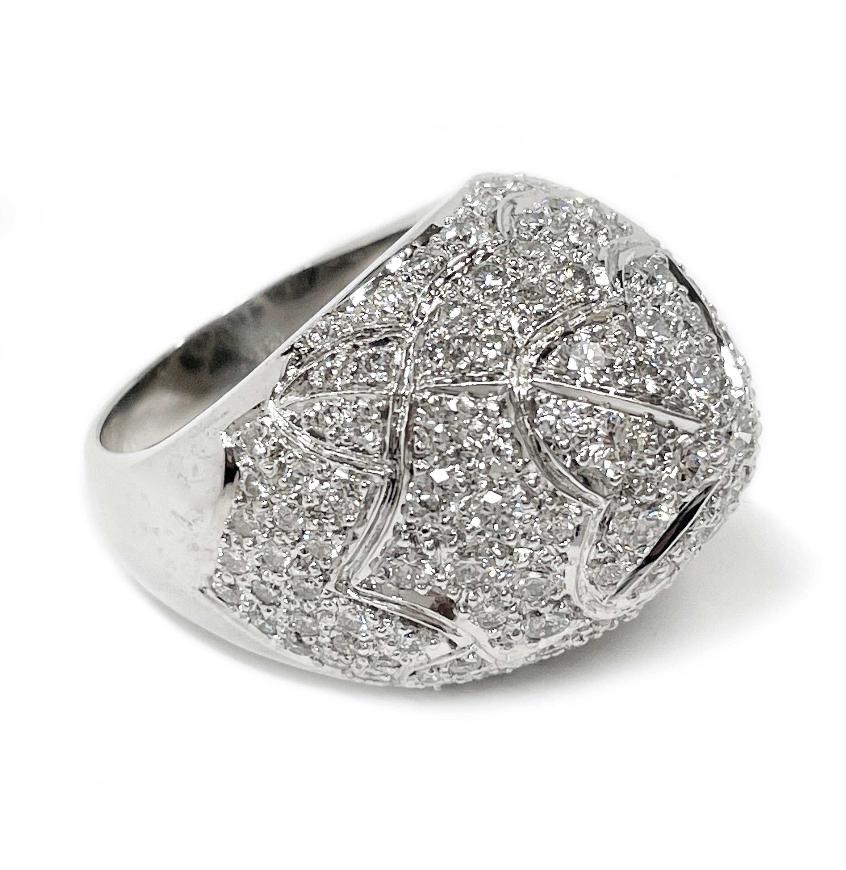 Round Cut White Gold Pave Diamond Dome Ring For Sale