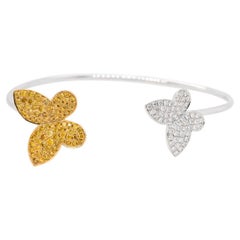 White Gold Diamond Double Butterfly Thin Bangle 18 Karat in Stock