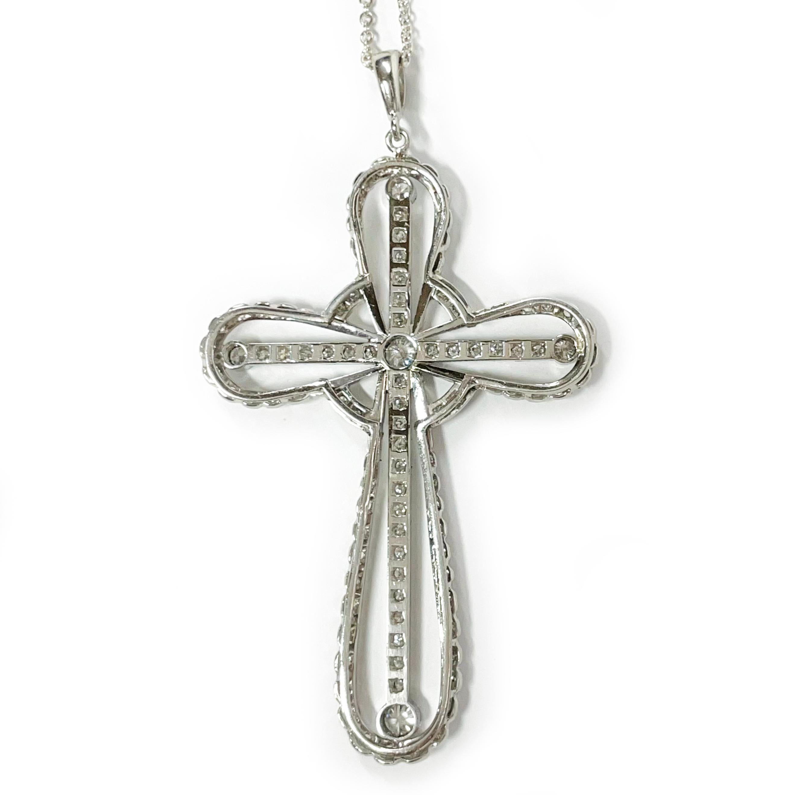 da uomo o donna Collana con ciondolo a doppia croce in oro bianco e diamanti in vendita
