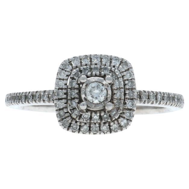 White Gold Diamond Double Halo Engagement Ring - 10k Round Brilliant .26ctw