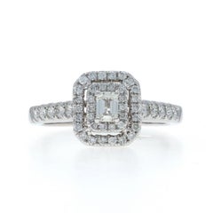 Bague de fiançailles double halo en or blanc - 14k Emeraude & Rd .50ctw