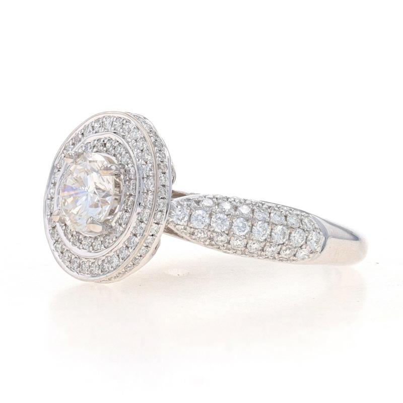 Round Cut White Gold Diamond Double Halo Engagement Ring - 14k Rnd 1.55ctw GIA Hidden Halo For Sale