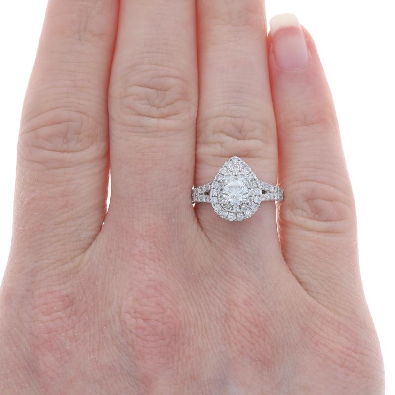 Taille ronde Bague de fiançailles en or blanc avec double halo de diamants - 14k Round Brilliant 1.25ctw en vente
