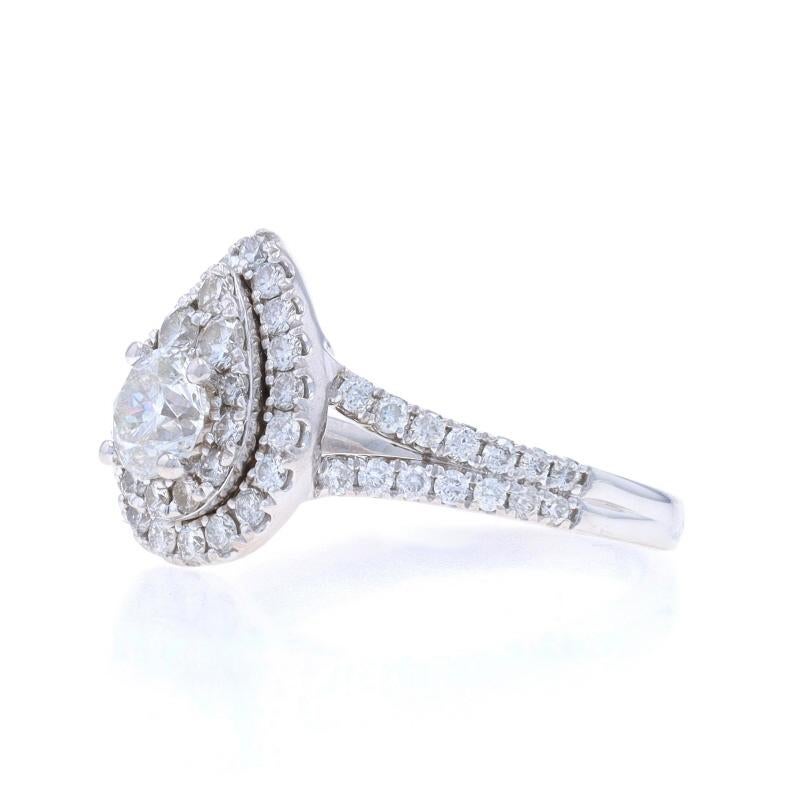 Bague de fiançailles en or blanc avec double halo de diamants - 14k Round Brilliant 1.25ctw Excellent état - En vente à Greensboro, NC