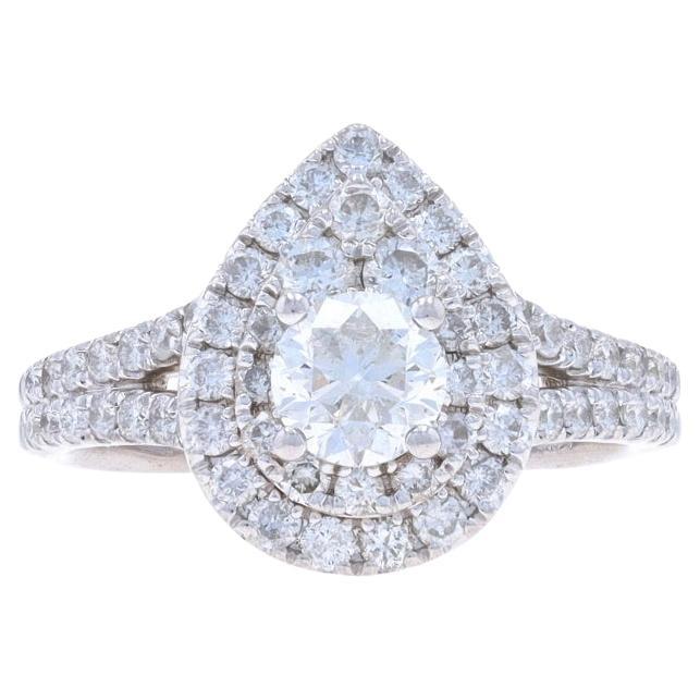 White Gold Diamond Double Halo Engagement Ring - 14k Round Brilliant 1.25ctw