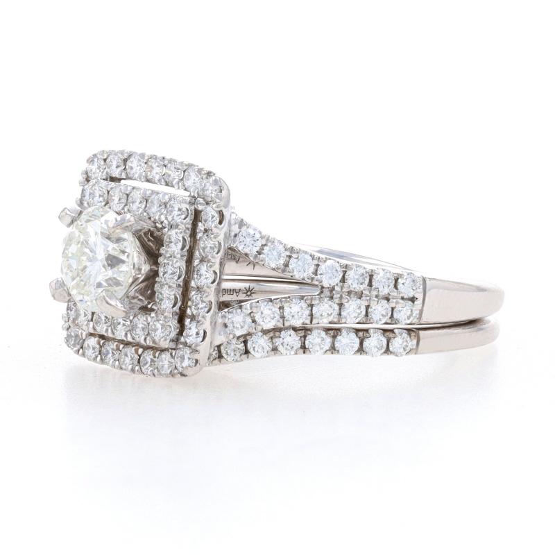 Verlobungsring aus Weißgold mit Diamant und doppeltem Halo 18k 2,13 Karat (Rundschliff) im Angebot