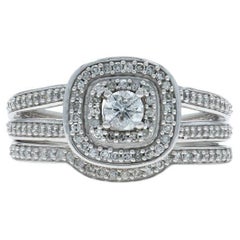 White Gold Diamond Double Halo Engagement Ring 
Wedding Band - 10k Round .50ctw