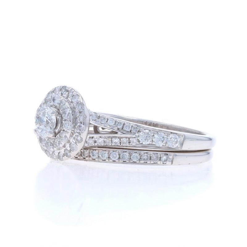 Weißgold Diamant Doppel Halo Verlobungsring & Ehering - 14k Rd 1.00ctw (Rundschliff) im Angebot