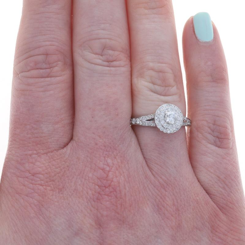 Weißgold Diamant Doppel Halo Verlobungsring & Ehering - 14k Rd 1.00ctw im Zustand „Hervorragend“ im Angebot in Greensboro, NC