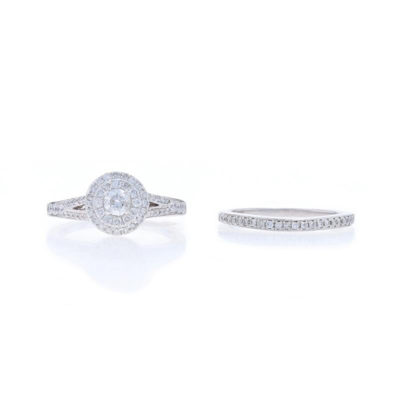 Weißgold Diamant Doppel Halo Verlobungsring & Ehering - 14k Rd 1.00ctw Damen im Angebot