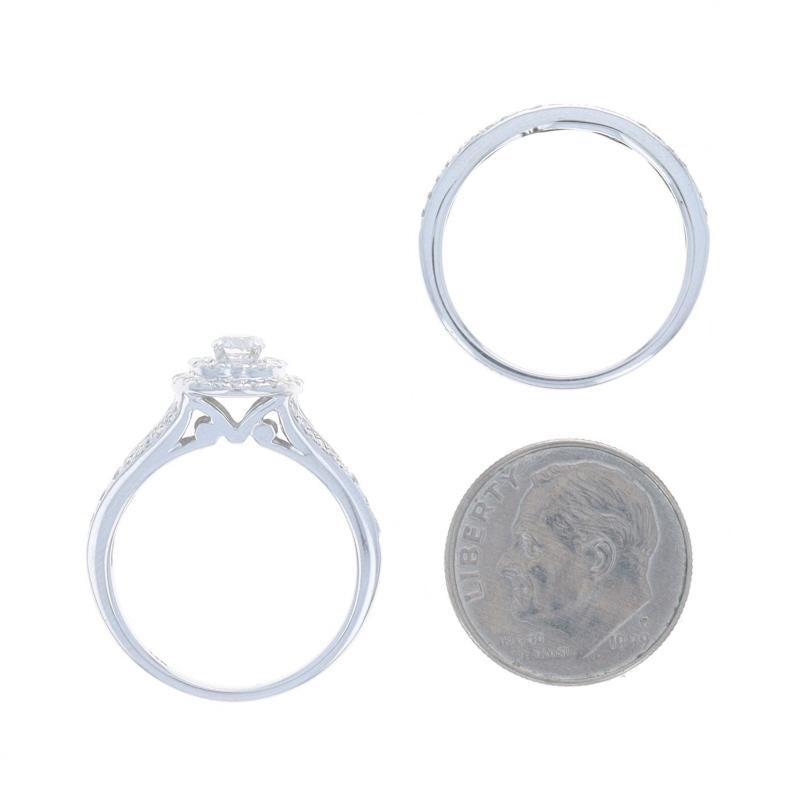 Weißgold Diamant Doppel Halo Verlobungsring & Ehering - 14k Rd 1.00ctw im Angebot 1
