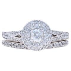 Weißgold Diamant Doppel Halo Verlobungsring & Ehering - 14k Rd 1.00ctw