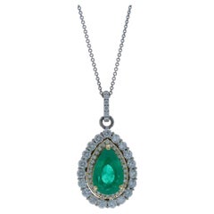 Collier en or blanc avec pendentif double halo en diamant 16" 18k Pear 2.75ctw GIA