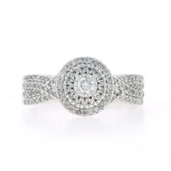 White Gold Diamond Double Halo Ring - 10k Round Brilliant & Single .50ctw