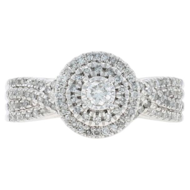 Weißgold-Diamant-Doppel-Halo-Ring - 10k Runde Brillant & Single .50ctw