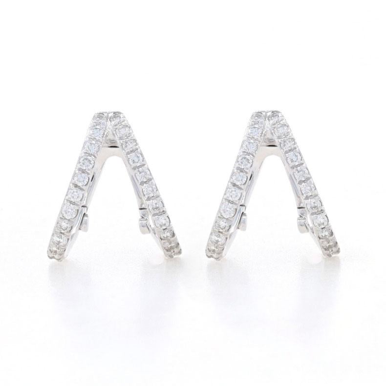 Round Cut White Gold Diamond Double Huggie Hoop Earrings - 14k Round Brilliant .26ctw For Sale