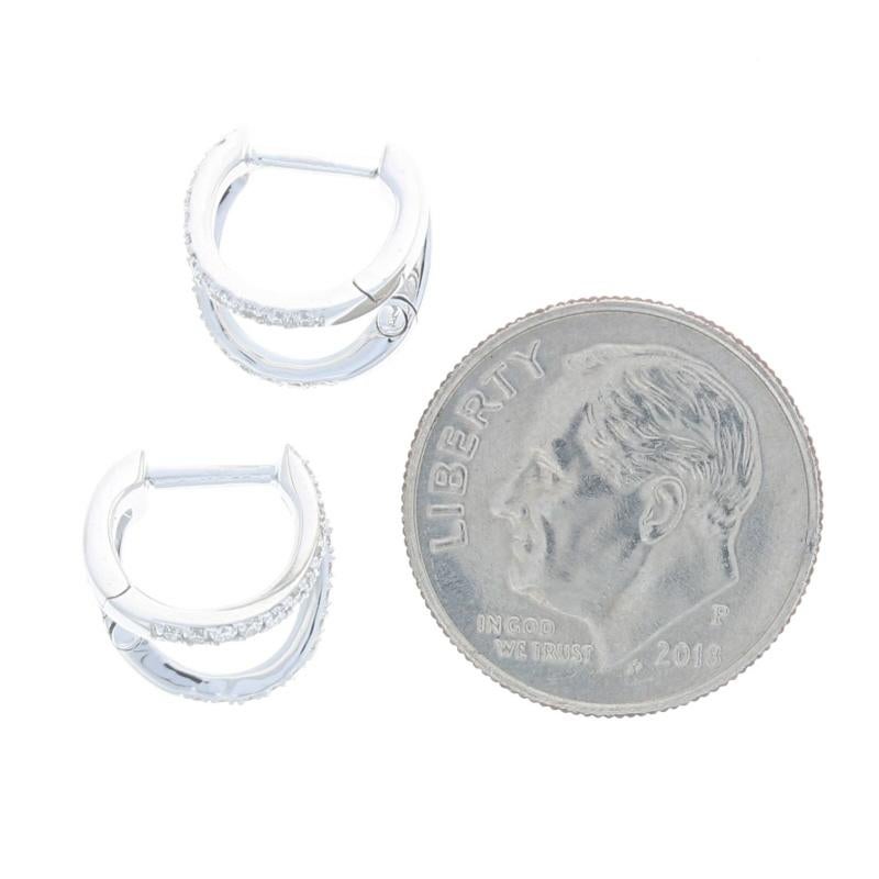 Women's White Gold Diamond Double Huggie Hoop Earrings - 14k Round Brilliant .26ctw For Sale