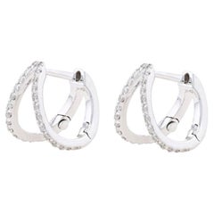 White Gold Diamond Double Huggie Hoop Earrings - 14k Round Brilliant .26ctw
