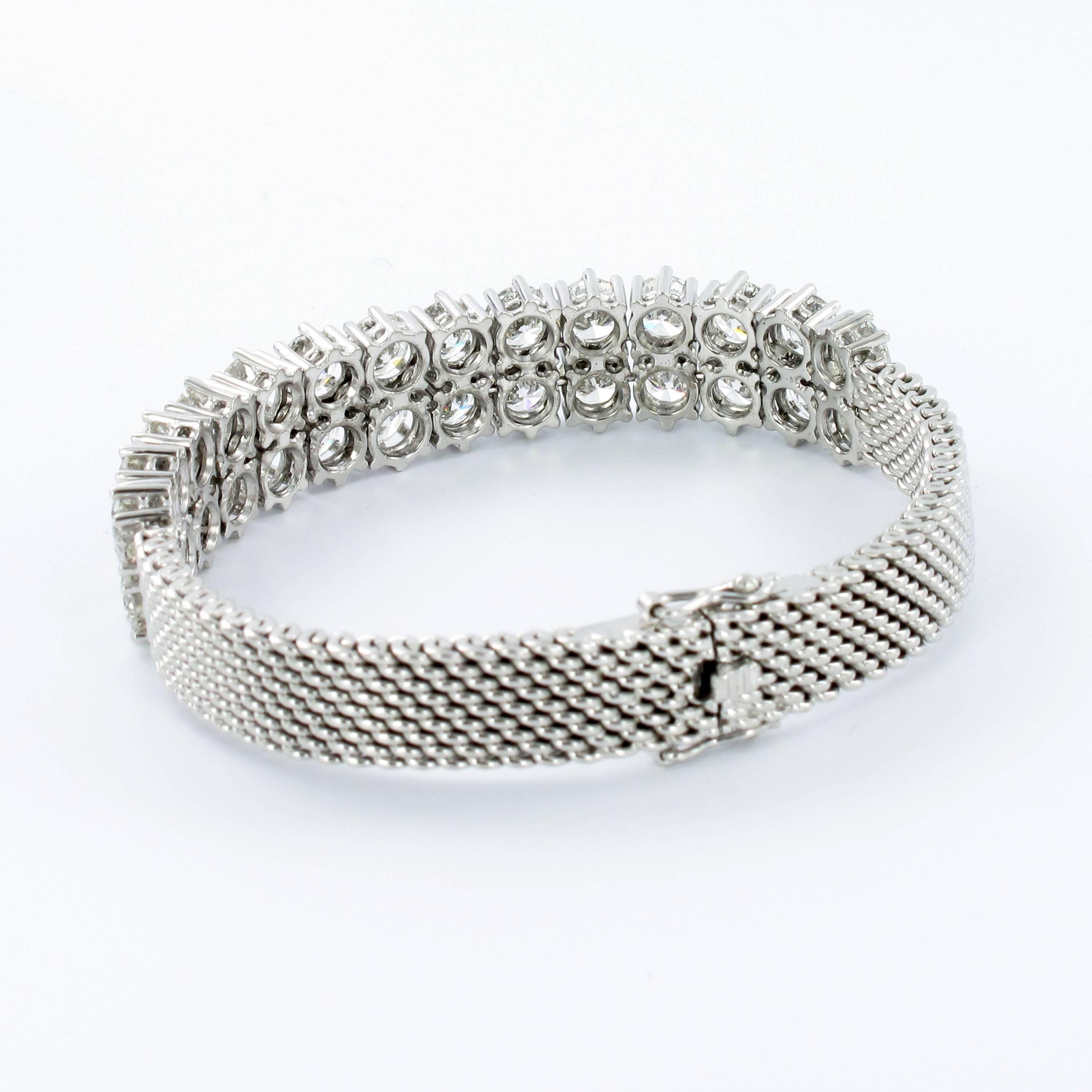 Women's or Men's White Gold Diamond Double Row Bracelet