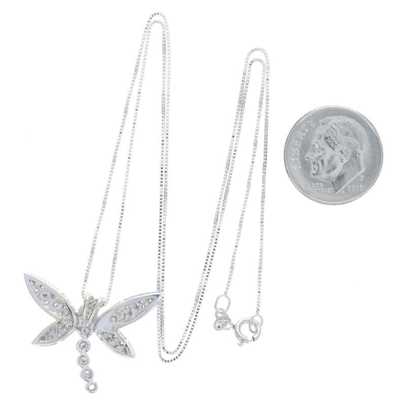 White Gold Diamond Dragonfly Pendant Necklace, 14k Round Cut .54ctw Nature In Excellent Condition In Greensboro, NC