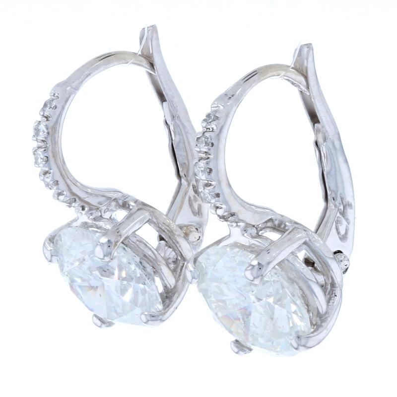 Round Cut White Gold Diamond Drop Earrings 14 Karat Round Brilliant Cut 3.48 Carat Pierced