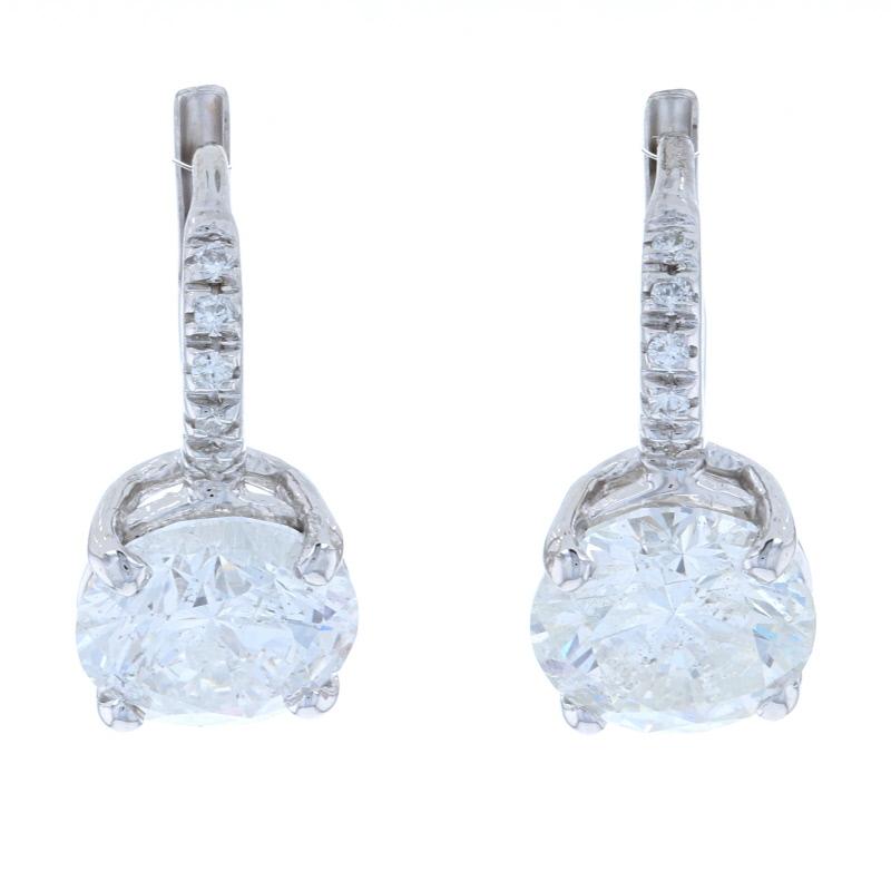 White Gold Diamond Drop Earrings 14 Karat Round Brilliant Cut 3.48 Carat Pierced In Excellent Condition In Greensboro, NC