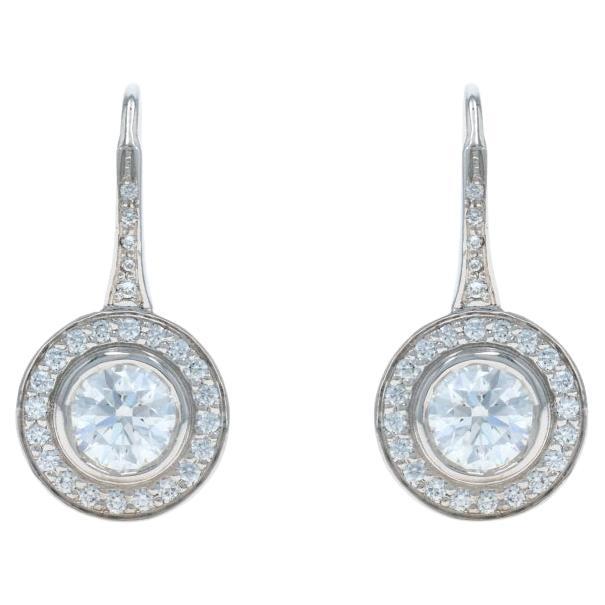 Orecchini a goccia con diamanti in oro bianco - 18k Round Brilliante 1,60ctw - forati in vendita