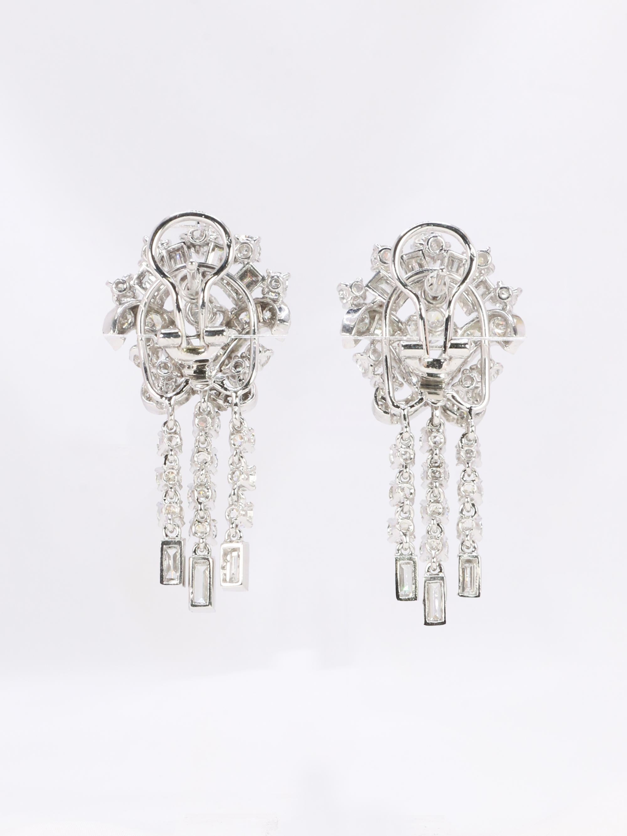 White Gold Diamond Drop Earrings 4.5 Carats For Sale 5