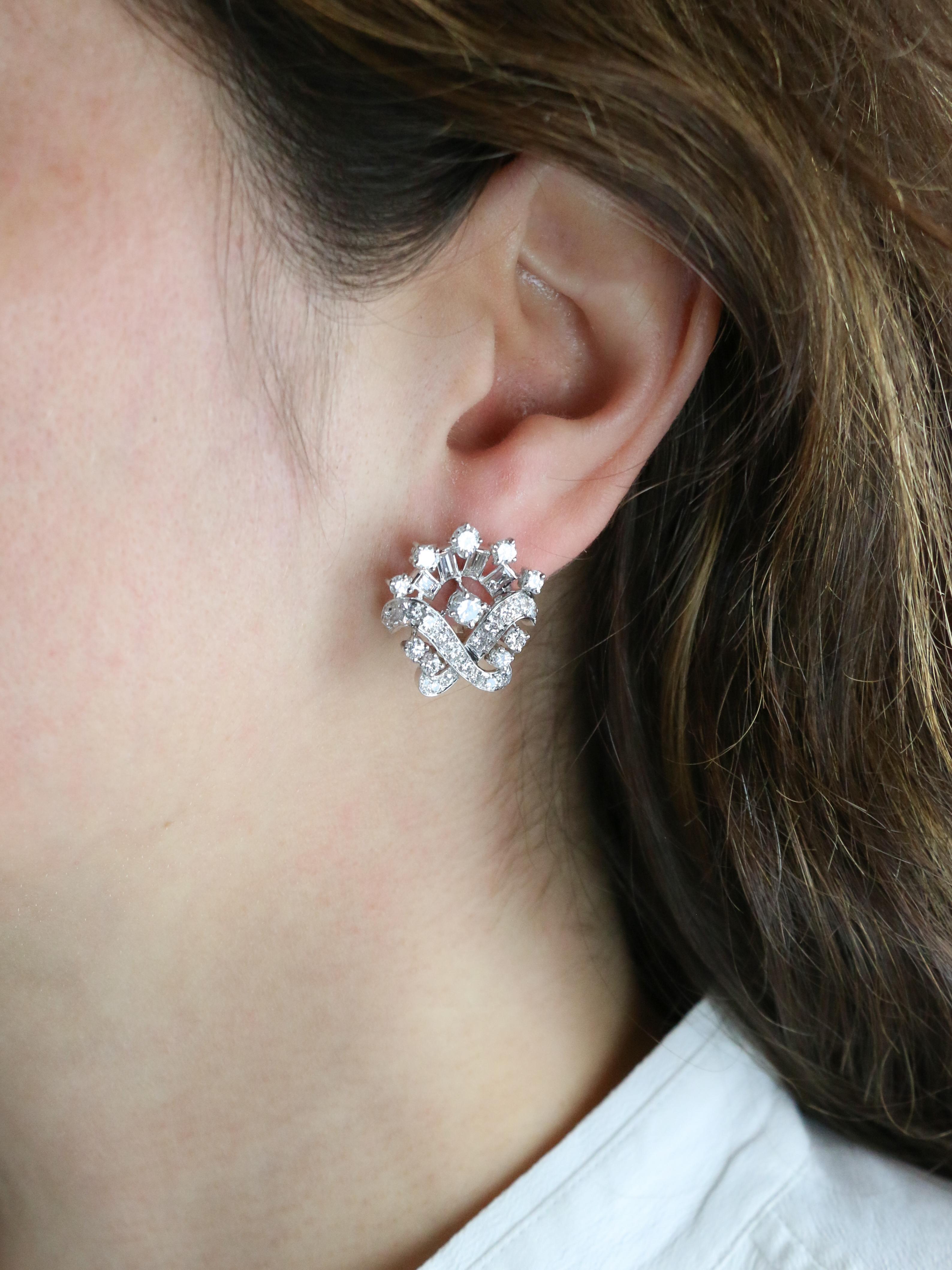 White Gold Diamond Drop Earrings 4.5 Carats For Sale 6