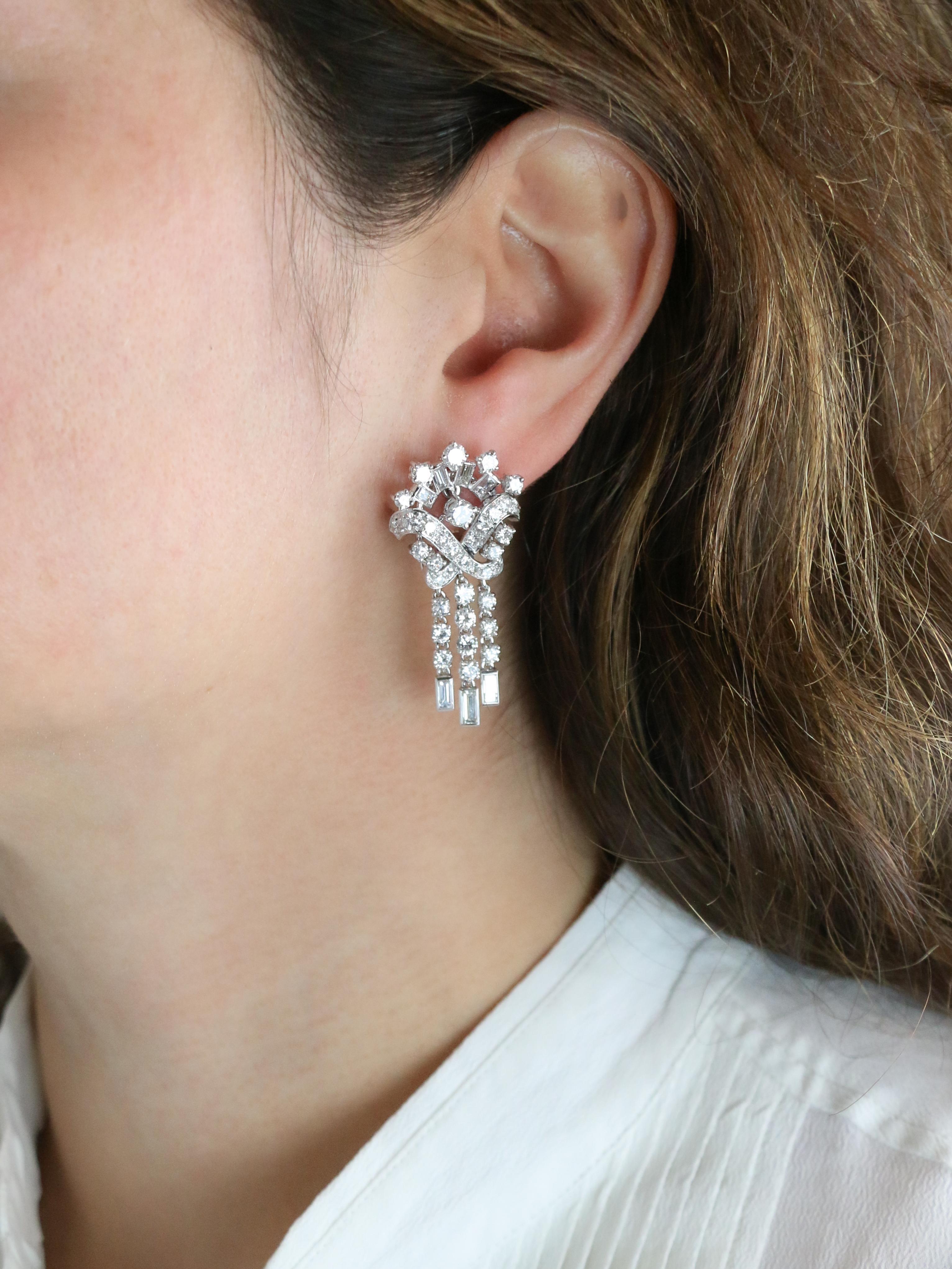 White Gold Diamond Drop Earrings 4.5 Carats For Sale 7