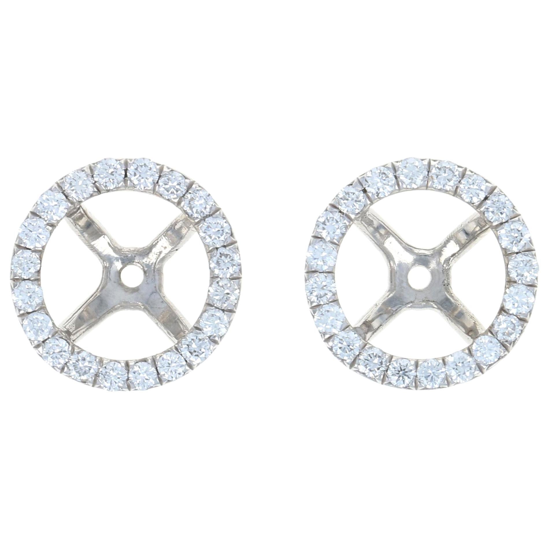 White Gold Diamond Earring Enhancers, 18k Round Cut .42 Carat Halo Stud Jackets