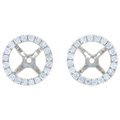 Vintage White Gold Diamond Earring Enhancers, 18k Round Cut .42 Carat Halo Stud Jackets