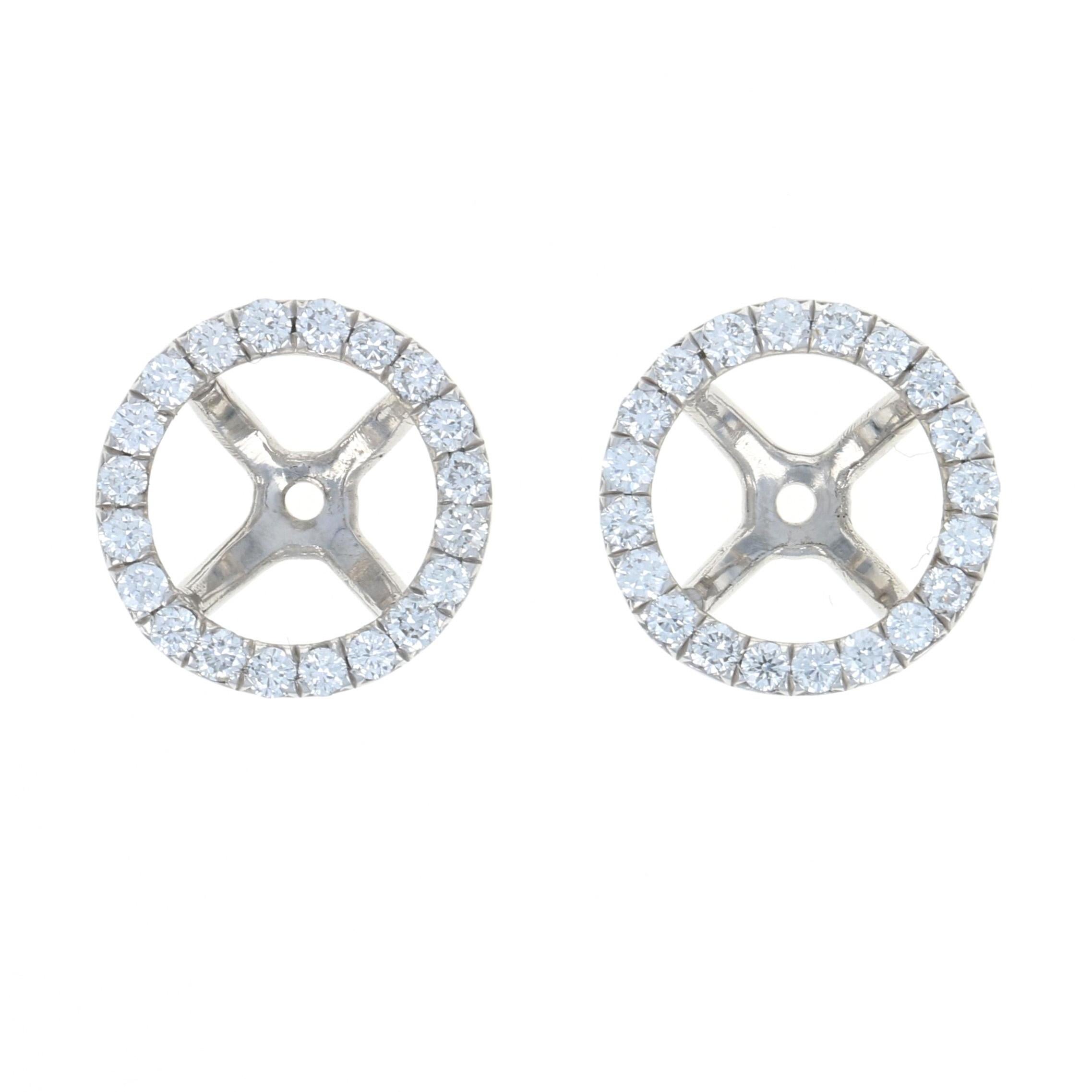 Women's White Gold Diamond Earring Enhancers, 18k Round Cut .42 Carat Halo Stud Jackets