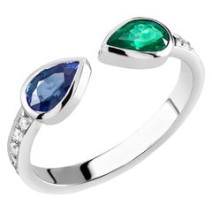 White Gold Diamond Emerald and Sapphire Weighing 1.45 Carat Stacking Ring