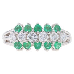 White Gold Diamond Emerald Cluster Ring - 14k Round Brilliant .76ctw