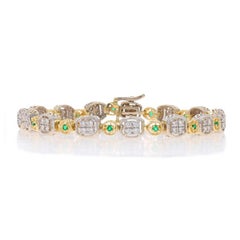White Gold Diamond Emerald Link Bracelet 7" 14k Round Brilliant 1.95ctw Milgrain