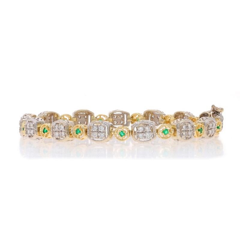 White Gold Diamond Emerald Link Bracelet 7