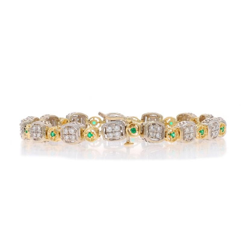 Women's White Gold Diamond Emerald Link Bracelet 7
