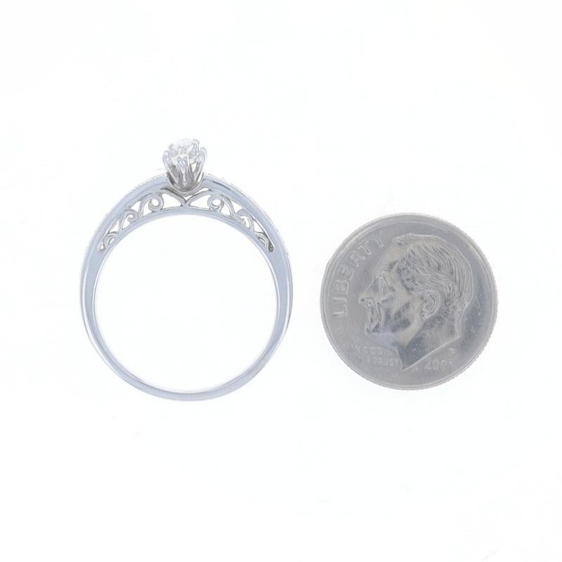White Gold Diamond Engagement Ring - 10k Marquise .24ctw Milgrain For Sale 1