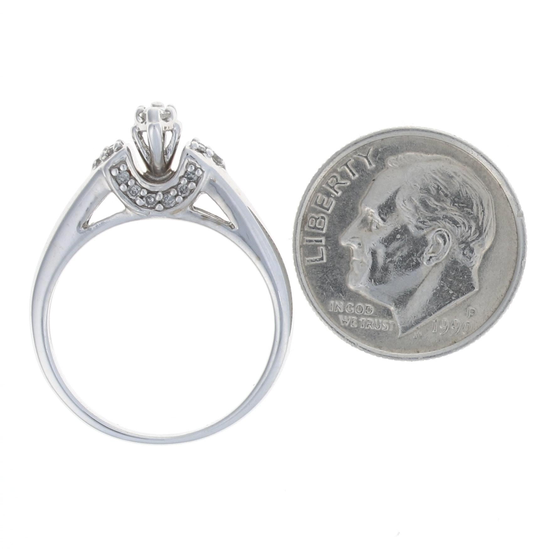 Round Cut White Gold Diamond Engagement Ring, 10k Marquise & Round .25ctw Cathedral