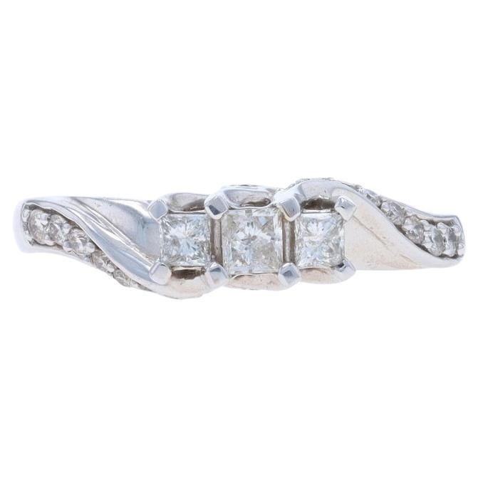 White Gold Diamond Engagement Ring 10k Princess & Rnd .50ctw Three-Stone Bypass