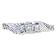 White Gold Diamond Engagement Ring 10k Princess & Rnd .50ctw Three-Stone Bypass