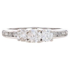 White Gold Diamond Engagement Ring - 10k Round 1.00ctw Three-Stone Size 8