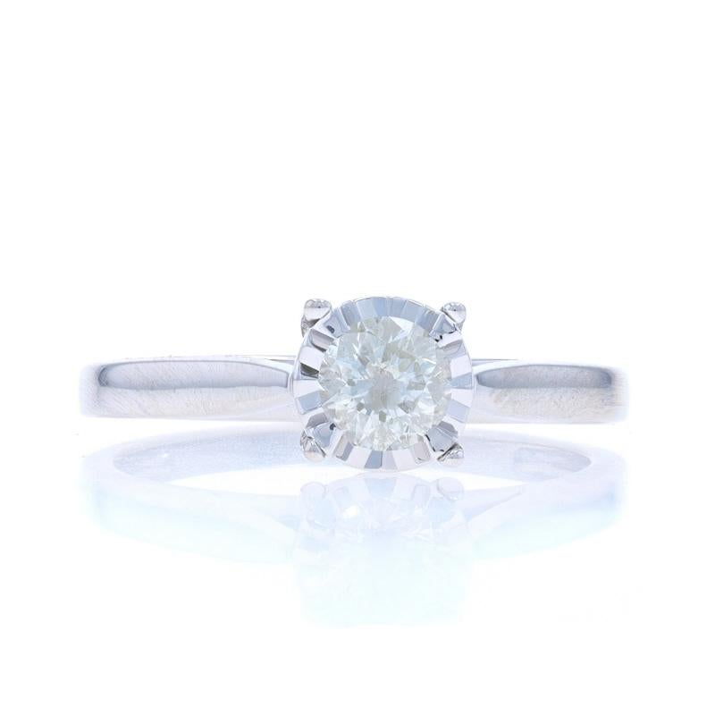 Size: 7
Sizing Fee: Up 3 sizes for $40 or Down 2 sizes for $40

Metal Content: 10k White Gold

Stone Information

Natural Diamonds
Carat(s): .40ct
Cut: Round Brilliant
Color: J
Clarity: I1

Natural Diamonds
Carat(s): .10ctw
Cut: Round