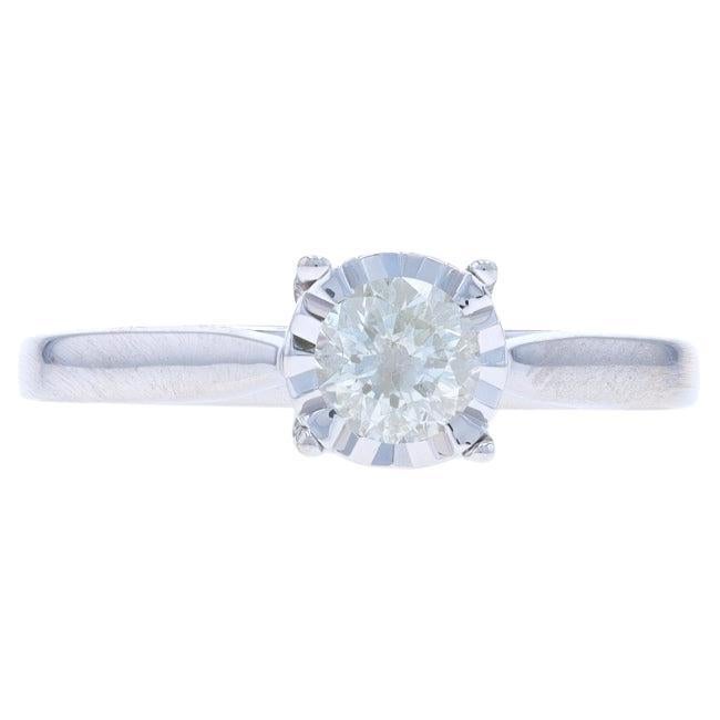 White Gold Diamond Engagement Ring - 10k Round Brilliant .50ctw Cathedral
