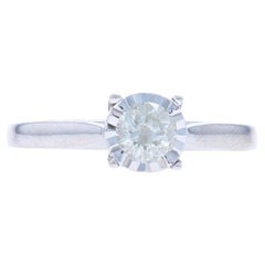White Gold Diamond Engagement Ring - 10k Round Brilliant .50ctw Cathedral