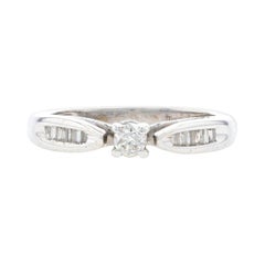 Vintage White Gold Diamond Engagement Ring, 10k Round Brilliant Cut .19ctw Cathedral